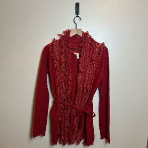 Cecilia Prado Tie‎ Waist Fringe Metallic Cardigan